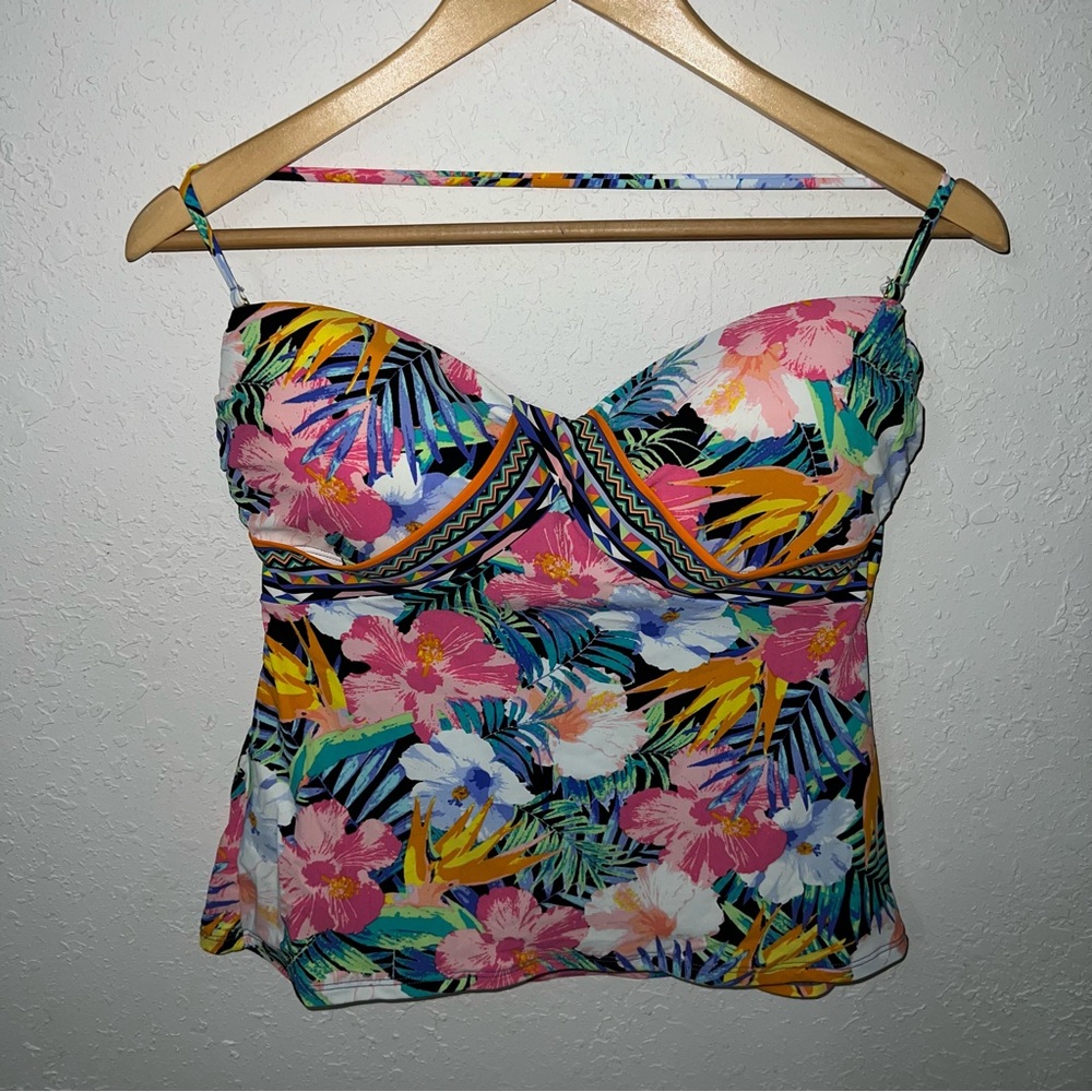 LA BLANCA Tropicali Convertible Pink Floral Print Swim Bandini Top Size 12.
